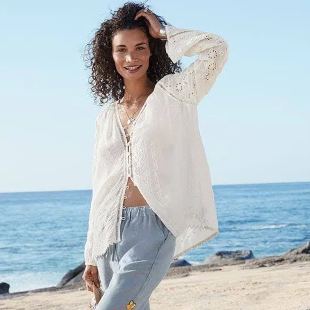 NWT! Johnny Was Laurel Amari Delicate Boho Pale Cream Blouse Size L - Picture 6 of 14